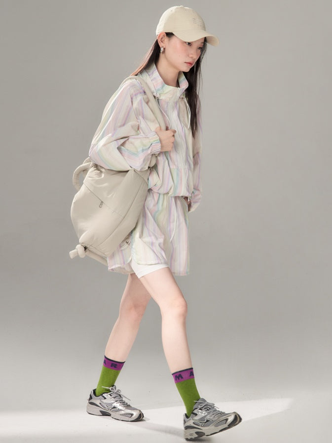 Rainbow Striped Windbreaker & Short Pants