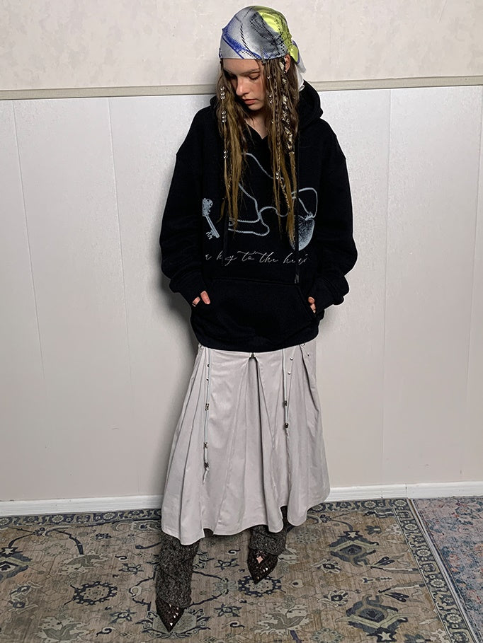 모방 스웨이드 로우 웨이스트 주름 중간 스커트