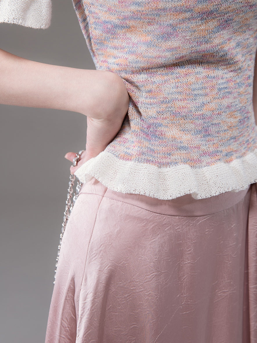 Embossed Satin Irregular Hem Skirt
