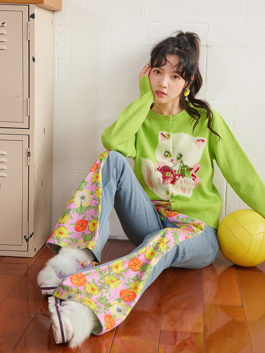 Kitten Round Neck Knitted Cardigan
