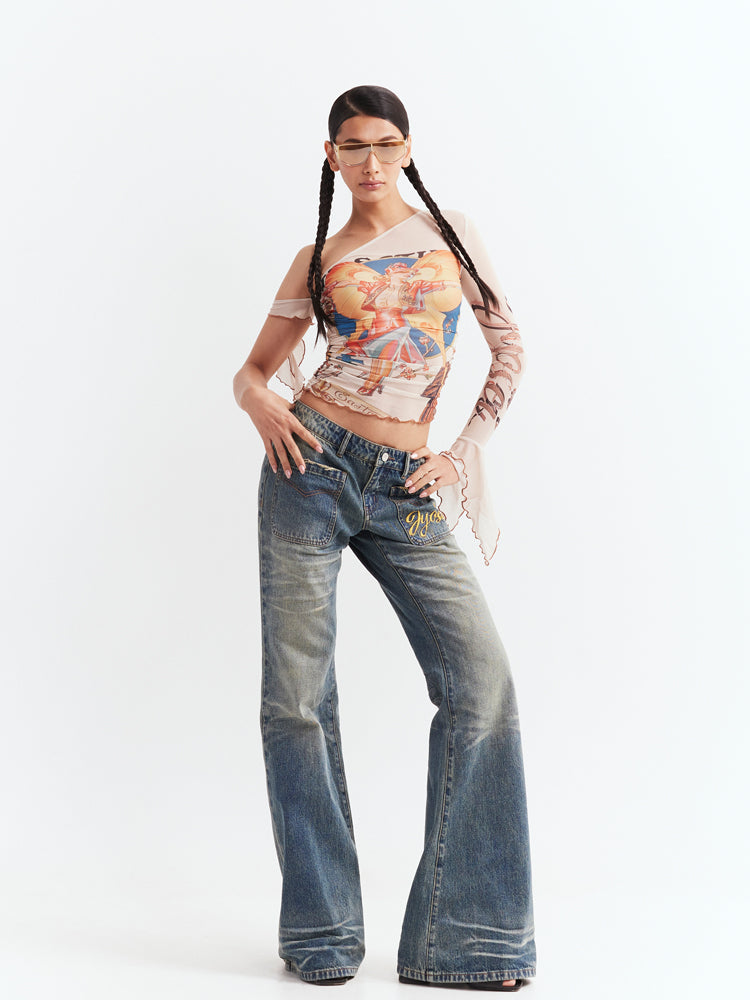 Niche Y2K One-shoulder Elastic T-shirt