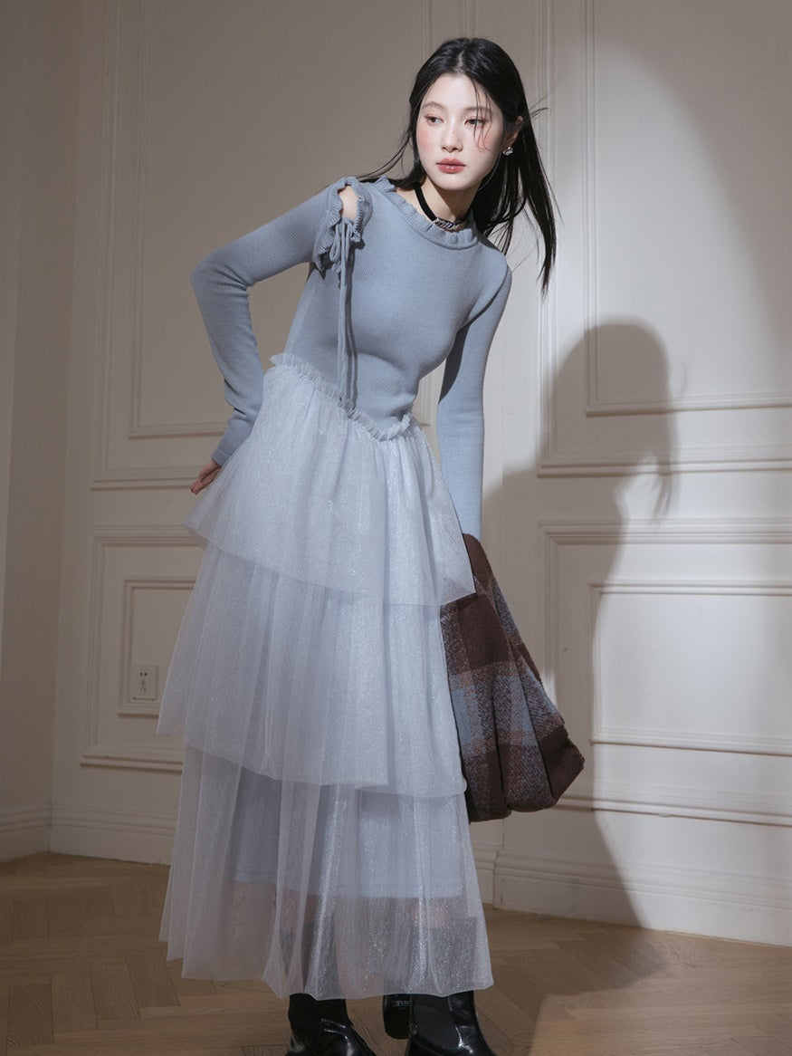 패치 워크 디자인 깎아 지른 케이크 드레스