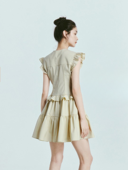 Square Neck Flying Sleeve Gather One-piece