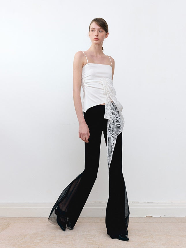 Knitted Patchwork Mesh Slim Fit Stretch Flared Pants