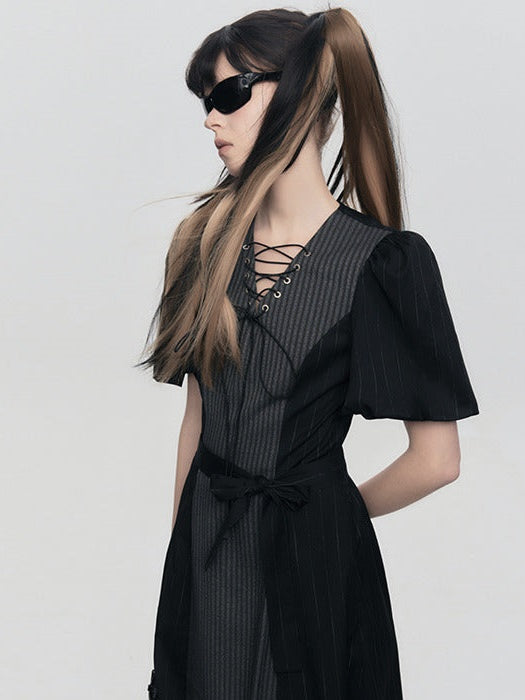 V-Neck Strap 스트라이프 원피스