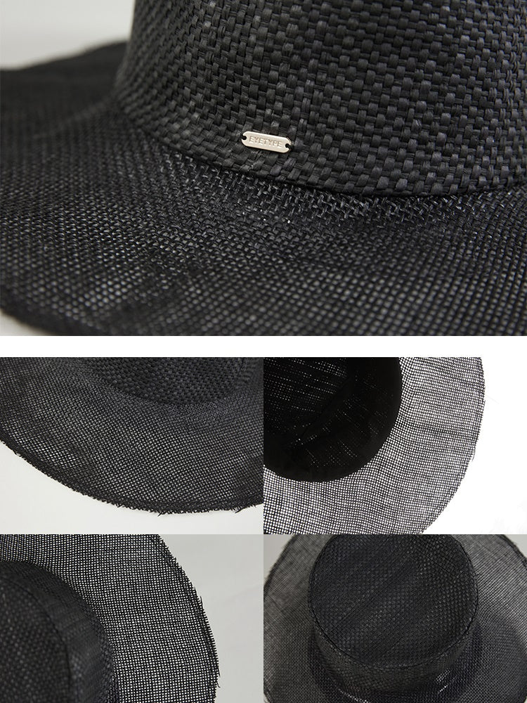 Large Brim Metal Label Woven Hat