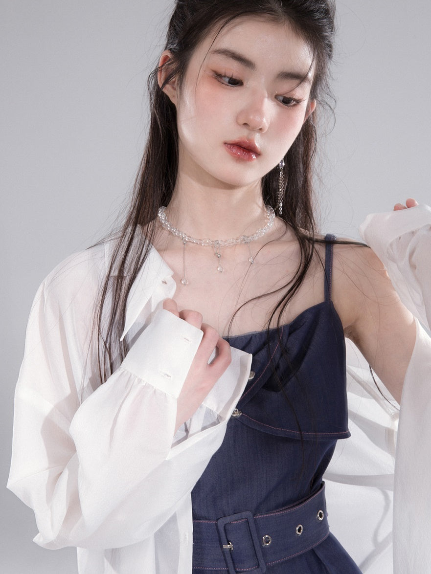 이동식 짧은 슬리브가있는 긴 슬립 라인 드레스