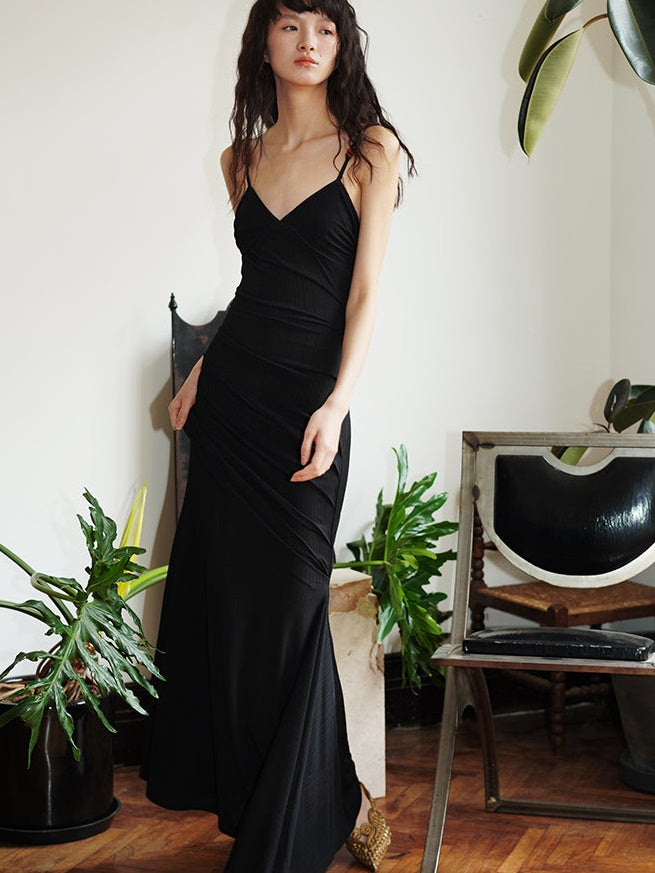 Slim Ruched Long Classic Slip Mermaid Dress