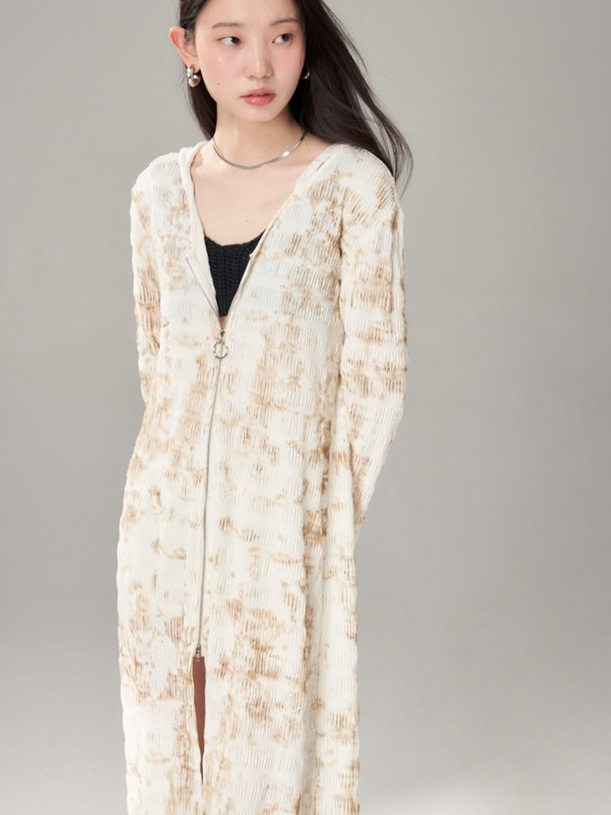 후드 주름이 더블 지퍼 니트 가디건