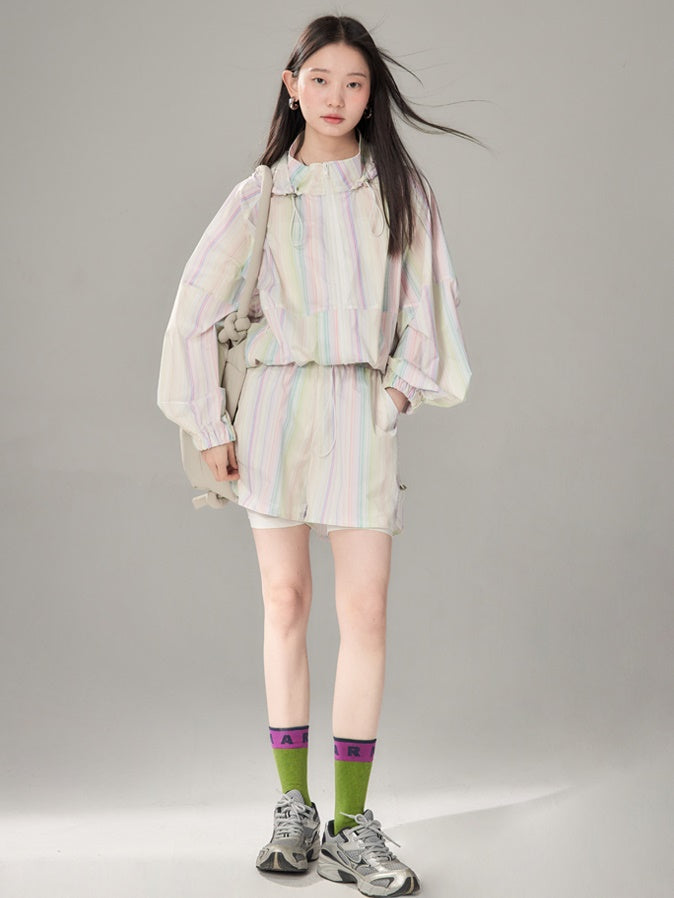 Rainbow Striped Windbreaker & Short Pants