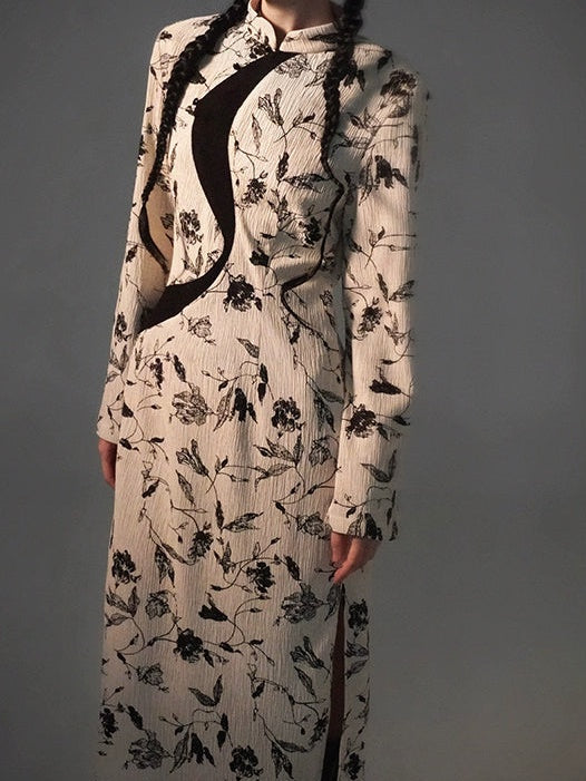 Robe imprimée épissée de style chinois