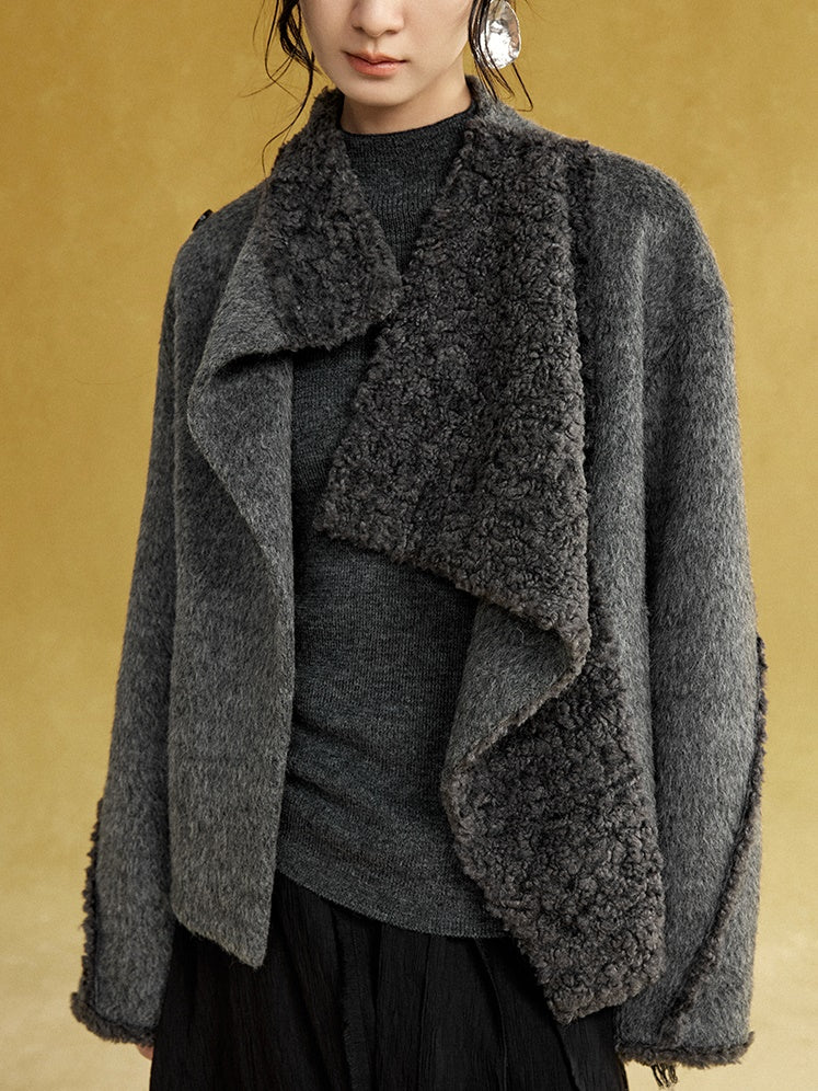 드레이프 넥 보아 짧은 재킷