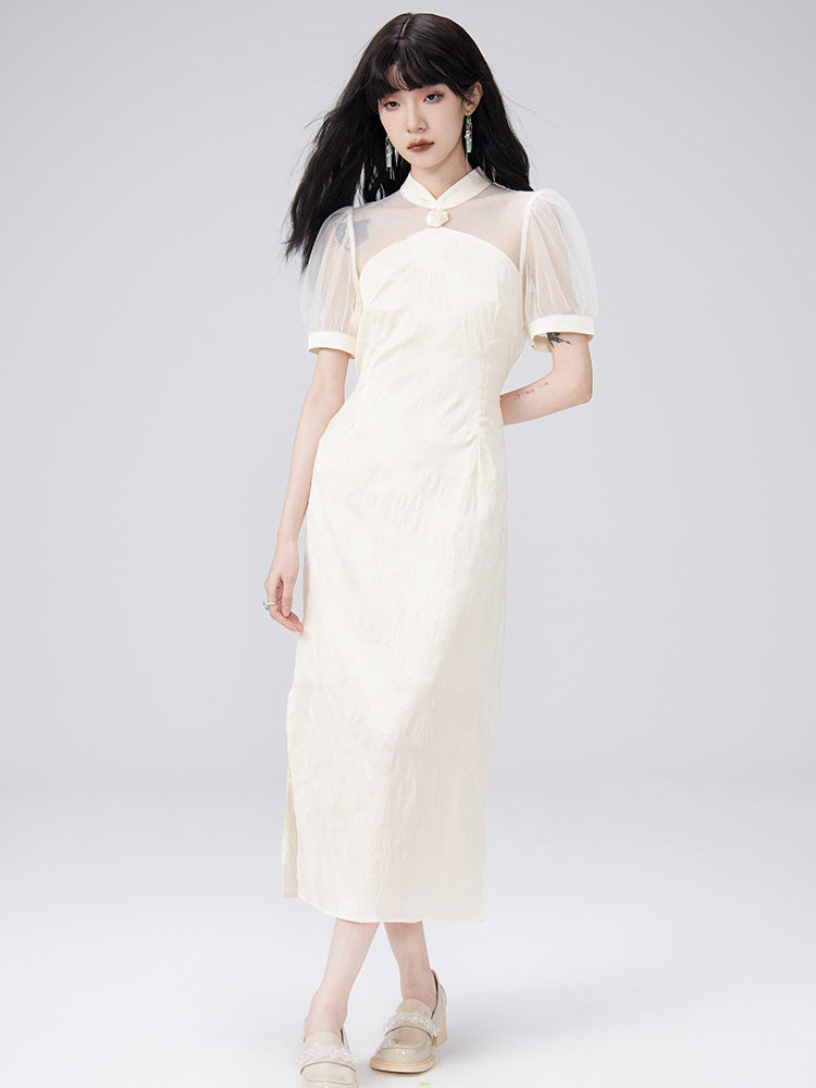 Durchsichtiges Puffärmel langes Kleid