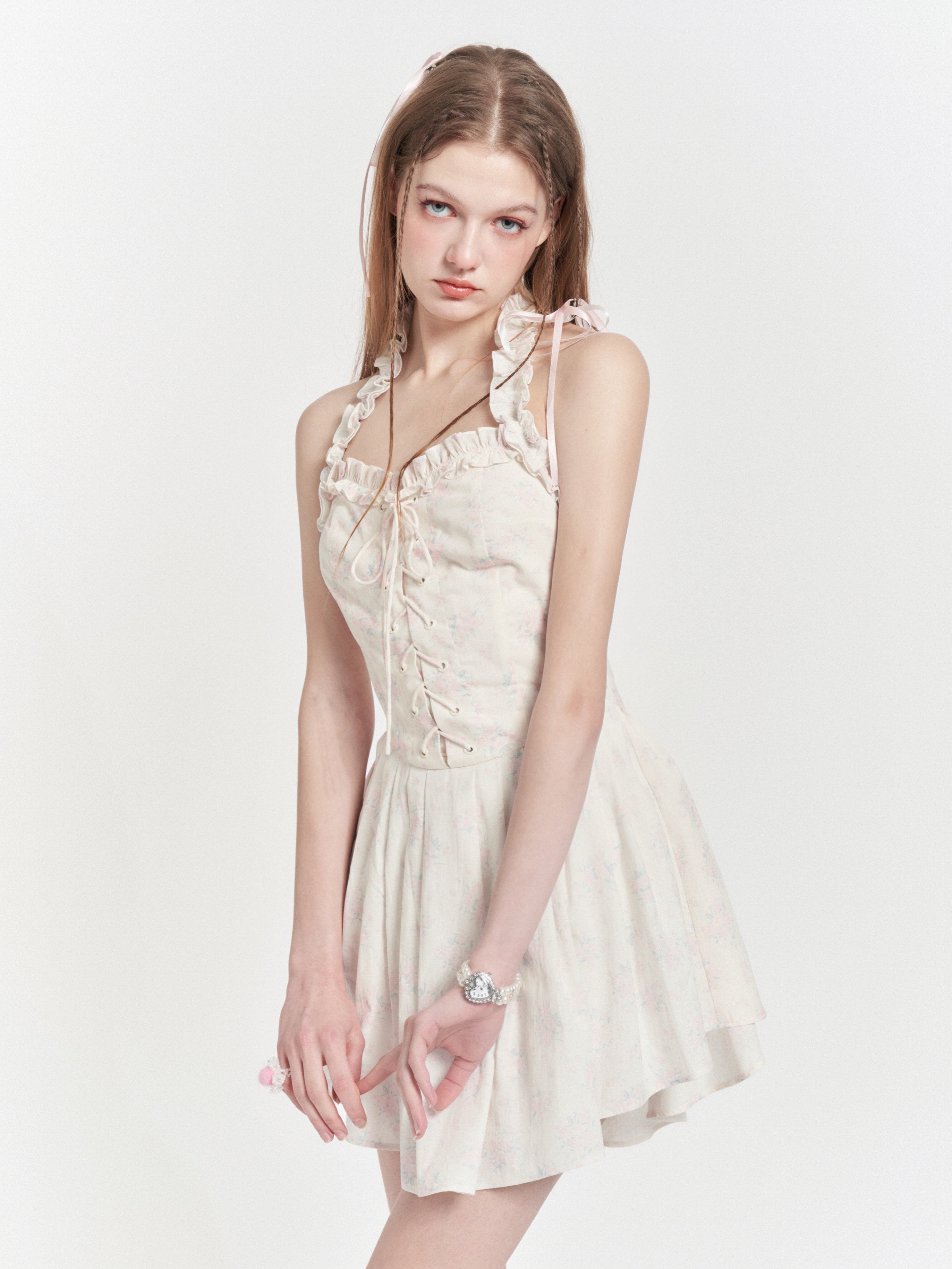 Floral Halter Neck Backless Sling Dress