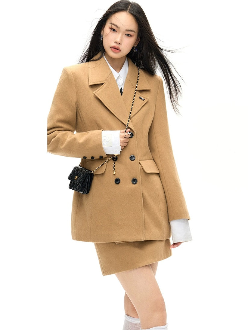 Double Button Wool Coat & Mini Skirt