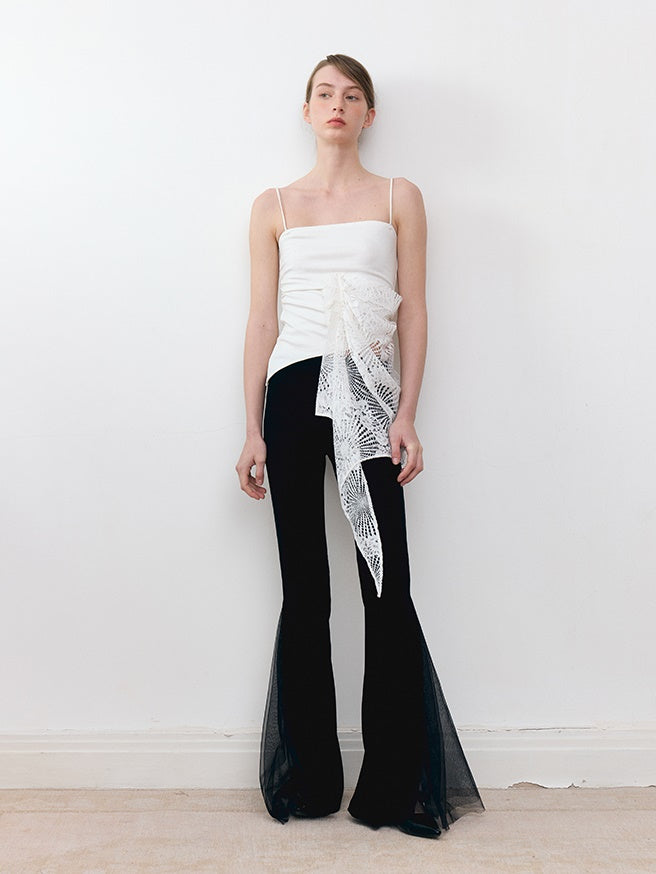 Knitted Patchwork Mesh Slim Fit Stretch Flared Pants