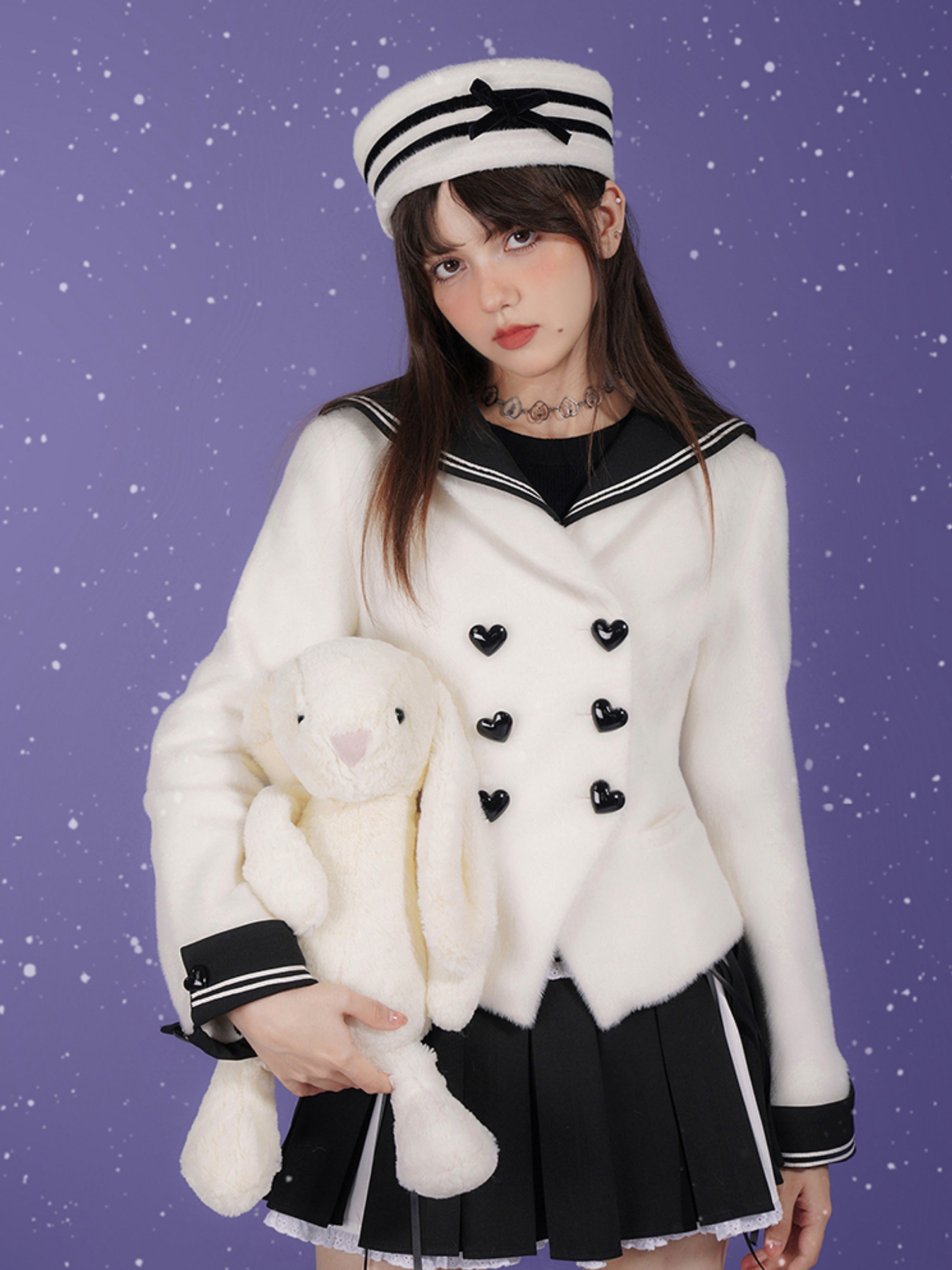 대학 스타일 선원 칼라 짧은 재킷