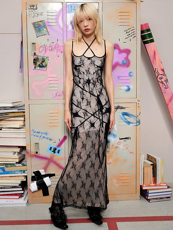 레이스 프린트 인어 드레스