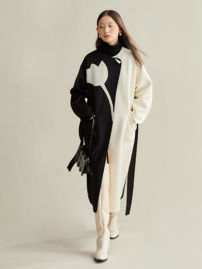 Tulip Contrast Color Stitching Double-sided Coat