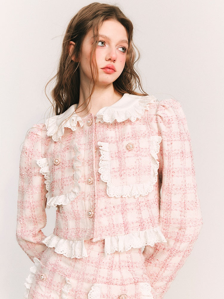 Lace Stitch Check Classical Jacket & Skirt