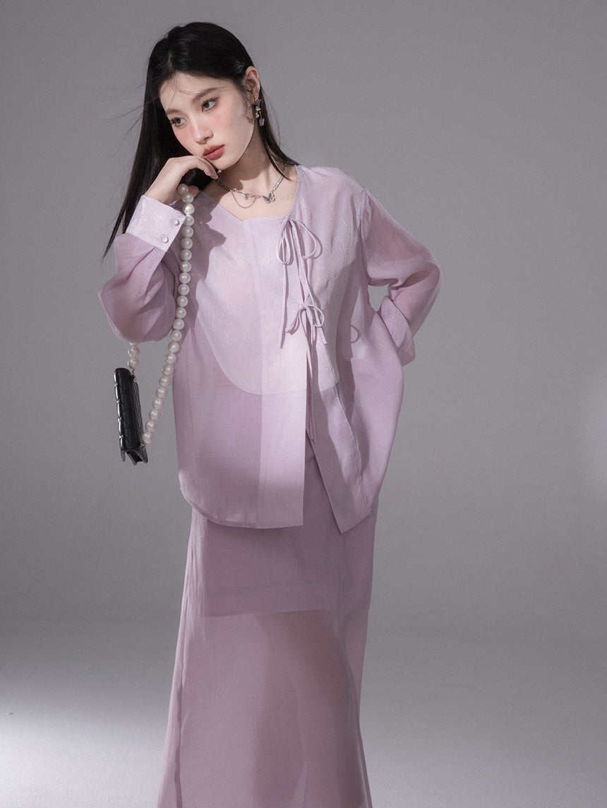 No Collar Sunscreen Shirt & Sheer Skirt