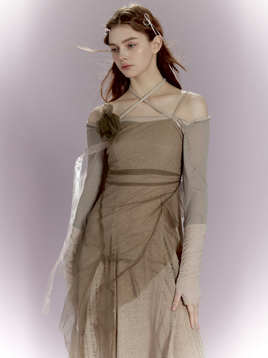 Rose Brooch Sling One-Piece & Lace-Up Top