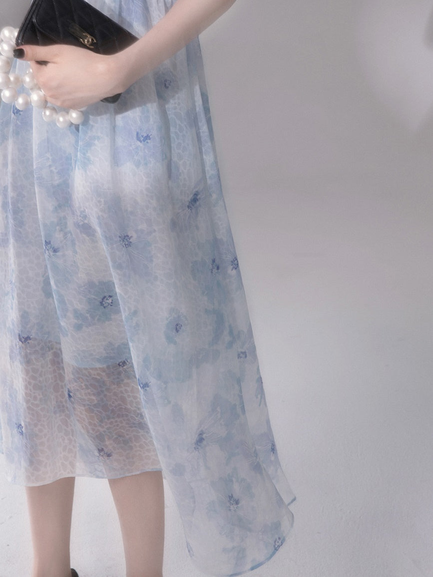 Fuzzy Printed Cross Chiffon One-piece