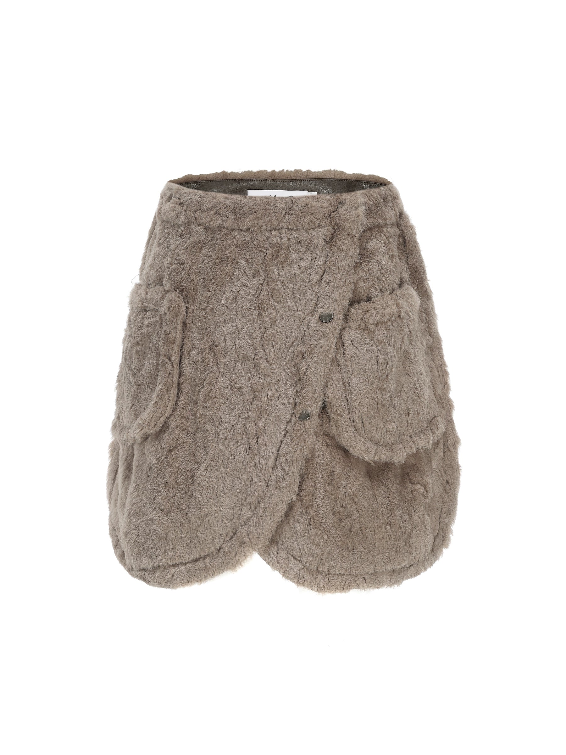 Fluffy Removable Collar Short Jacket & Wrap Design Skirt