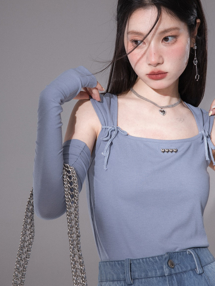 Ribbon Sleeveless Top & Arm Cover