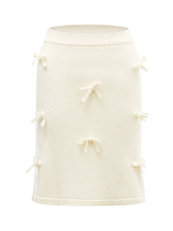 Button Accent Knitted Cardigan & Ribbon Skirt