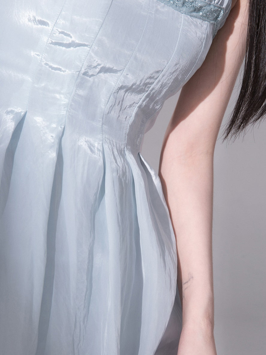 Glossy Drawstring Shirt & Slip Long Dress