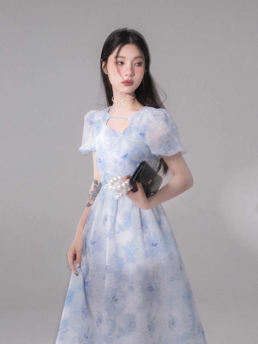 Fuzzy Printed Cross Chiffon One-piece