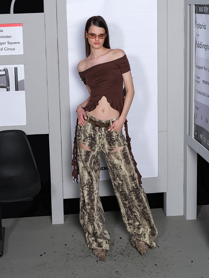 Mottled Hollow Denim Pants