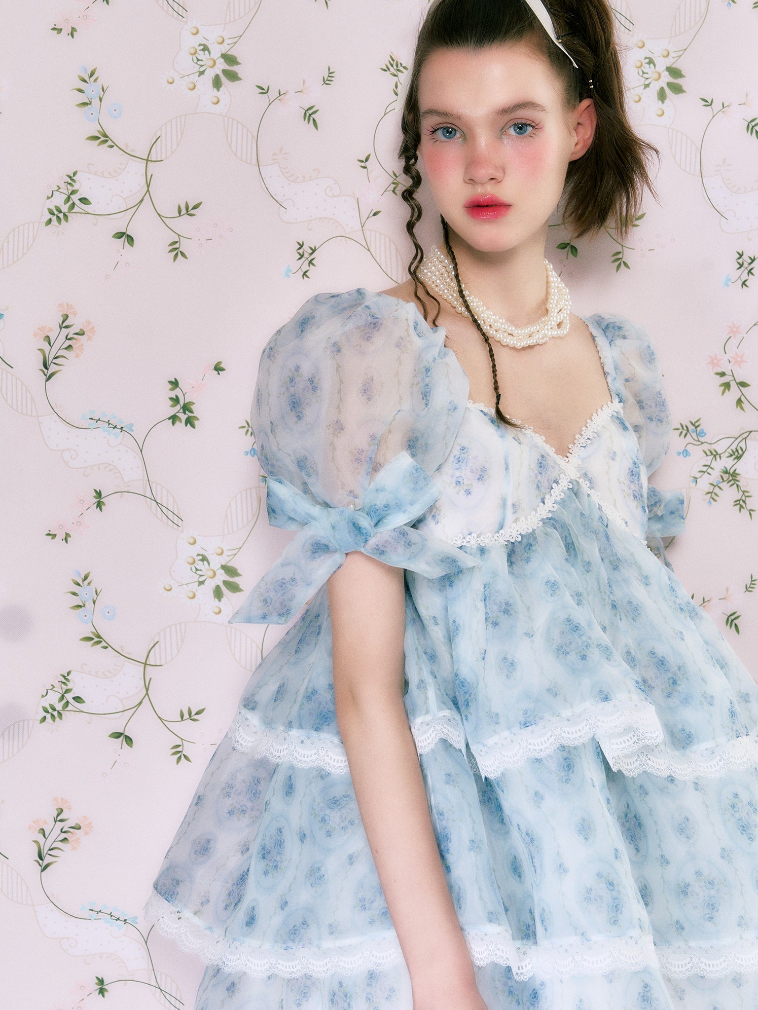 Organza Quadratkragen Puffhülsenkleid Kleid