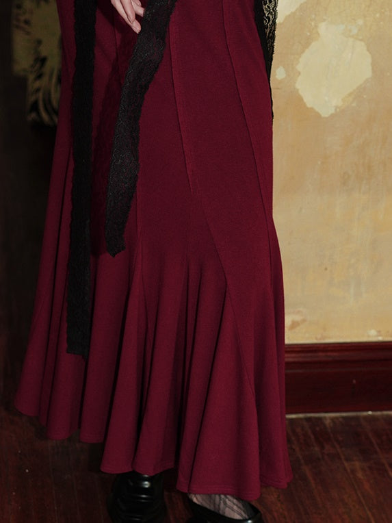 레이스를 훔친 슬림 장거리 박격 인어 드레스