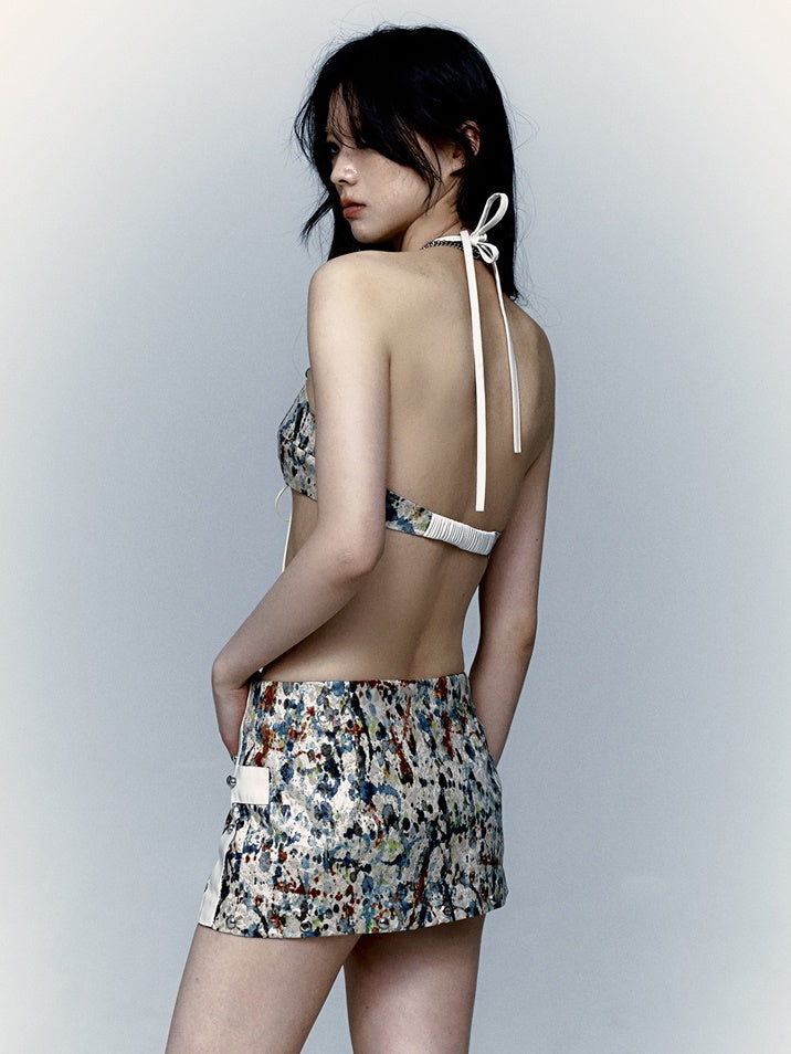 Colorful Paint Design Bikini & Short Skirt