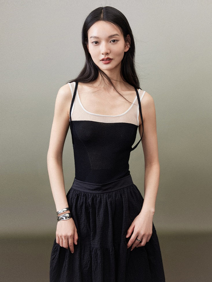 Knitted Stitching Strap Tank Top