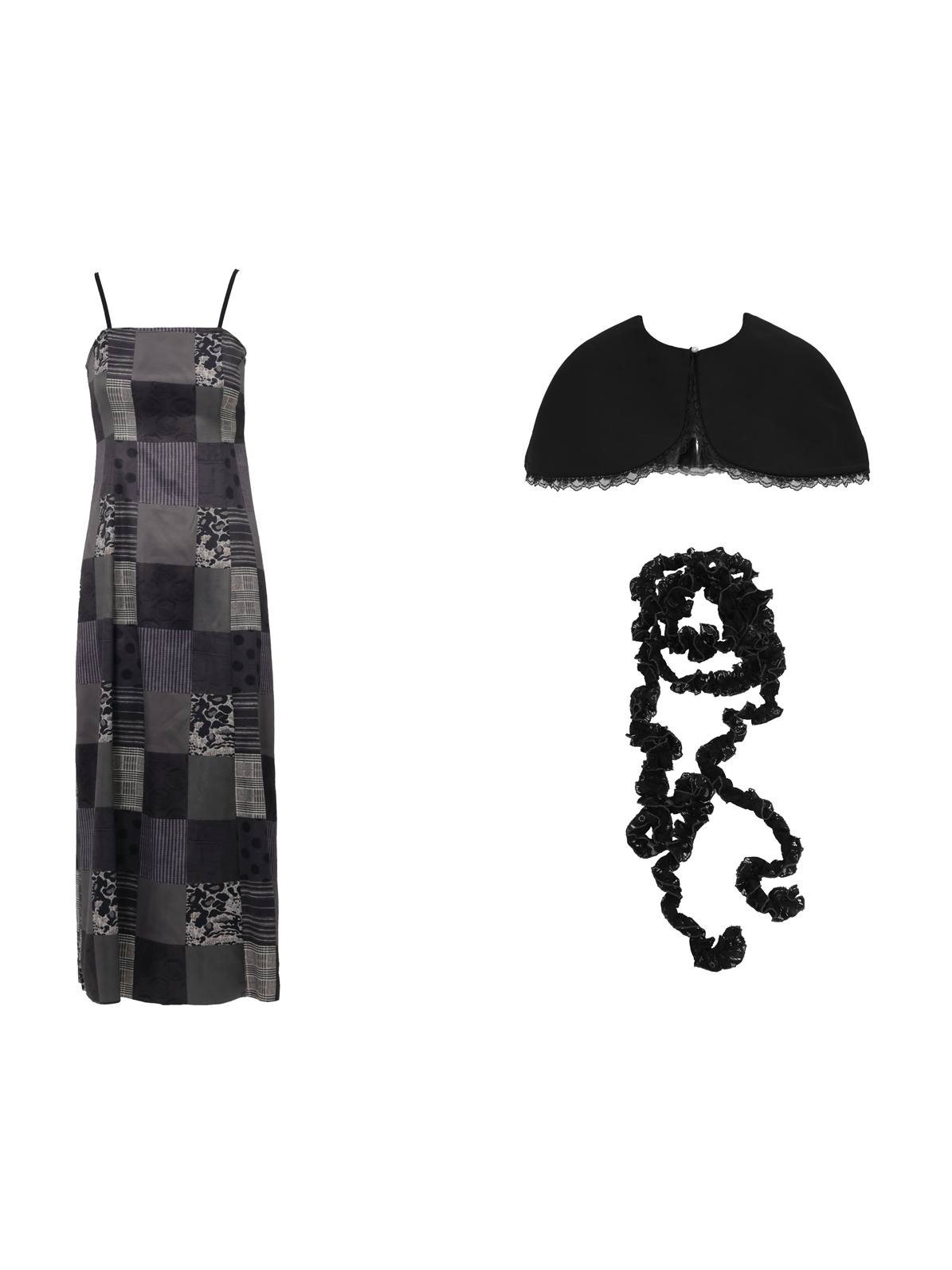 Patchwork Mosaic Imprimer Robe Lace Scharf et Cloak 3 Pieces Set