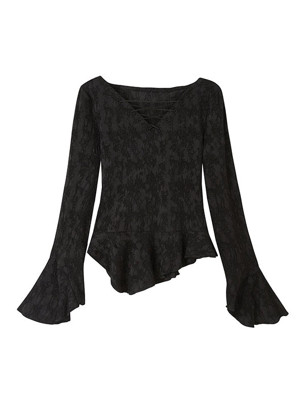 V-Neck Strap Design Peplum Cutsew