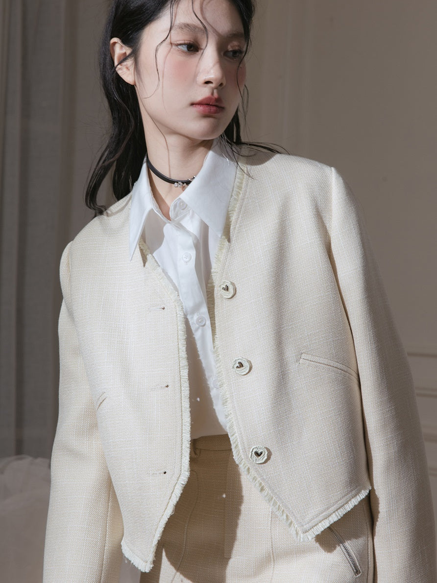 V-neck Small Fragrant Style Short Jacket & Skirt Set-up