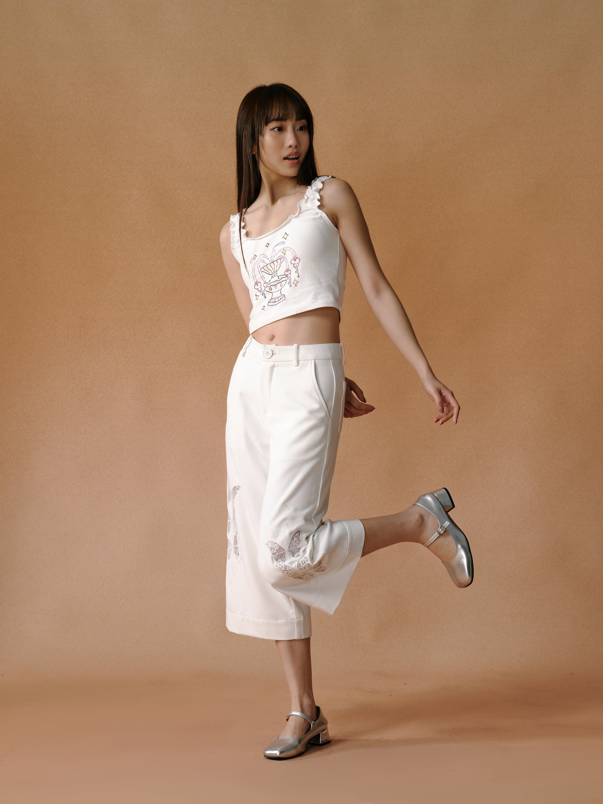 Butterfly Lace Hollow Gaucho Pants