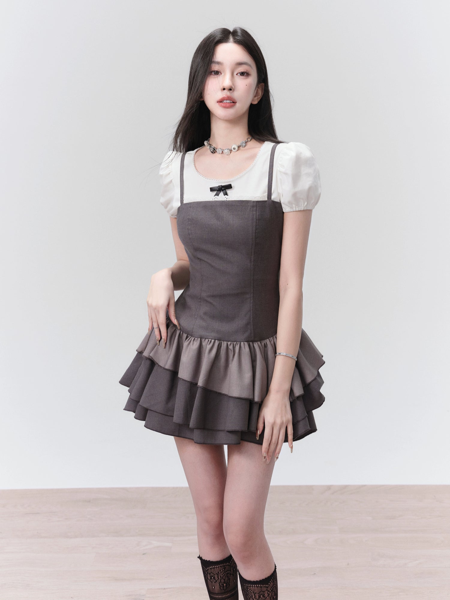 Lace Splicing Suspender Princess Dress & Culottes