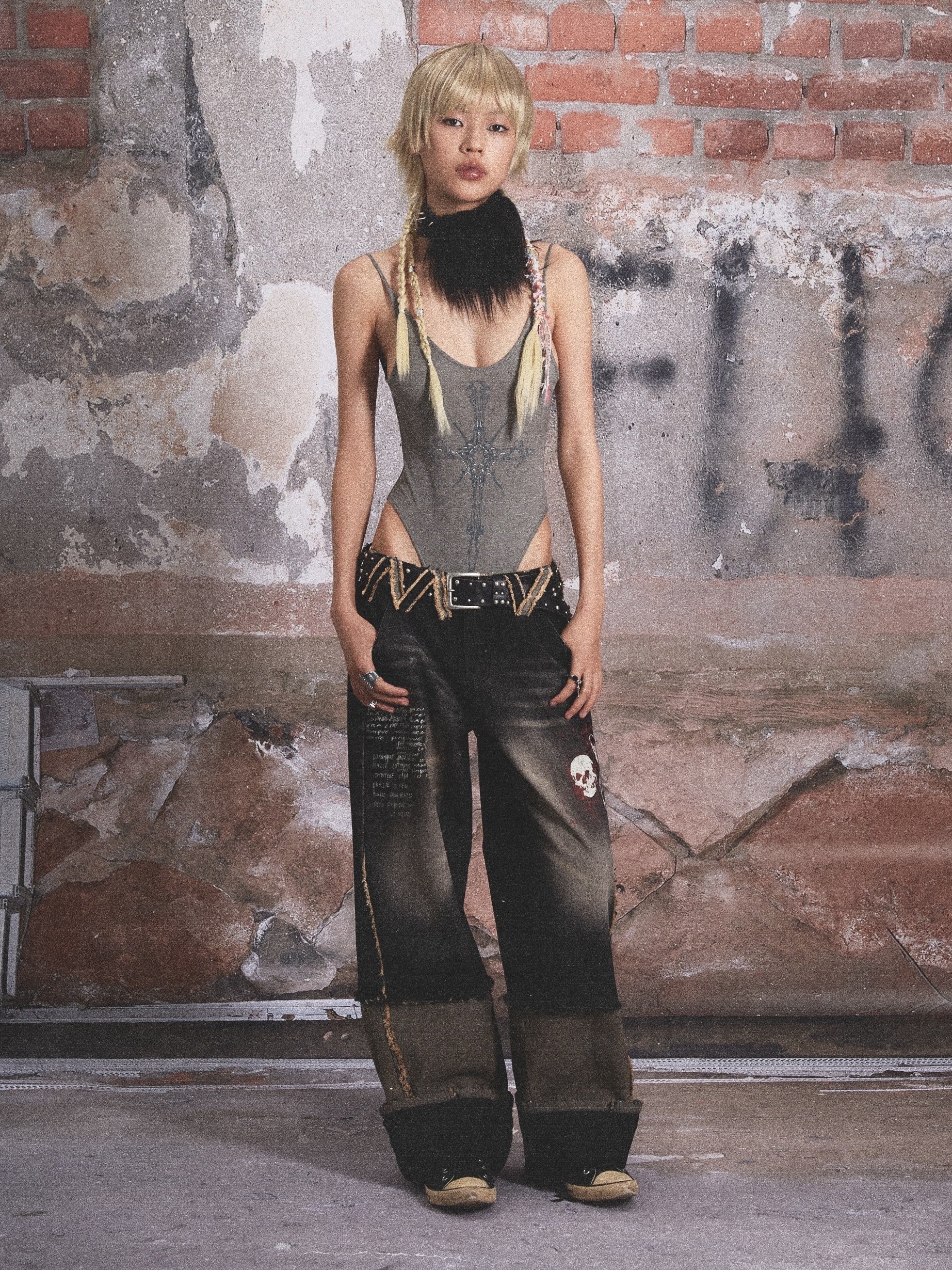 슬림 스트레치 프린트 백리스 올인원