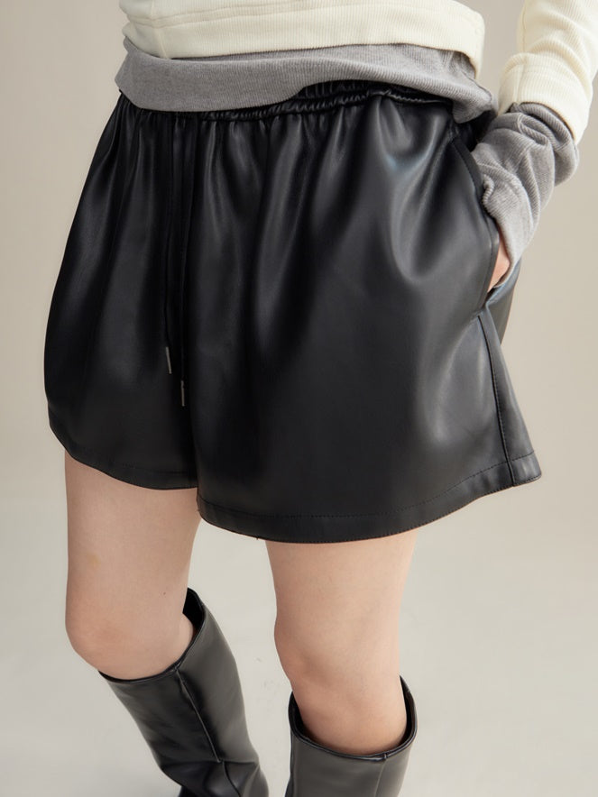 Lose Casual PU Leder Short Hosen