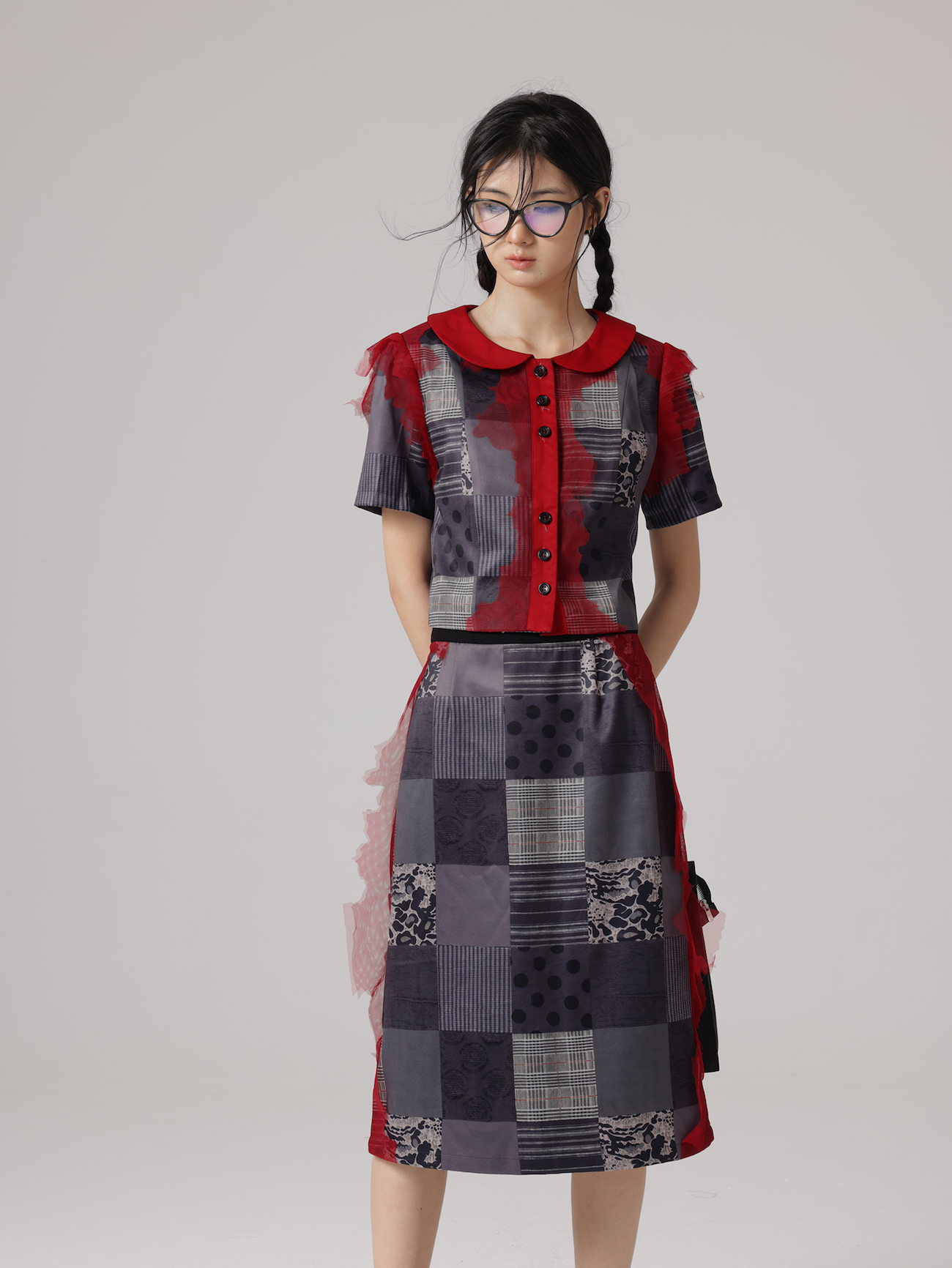 Patchwork Printing Shirt & Skirt