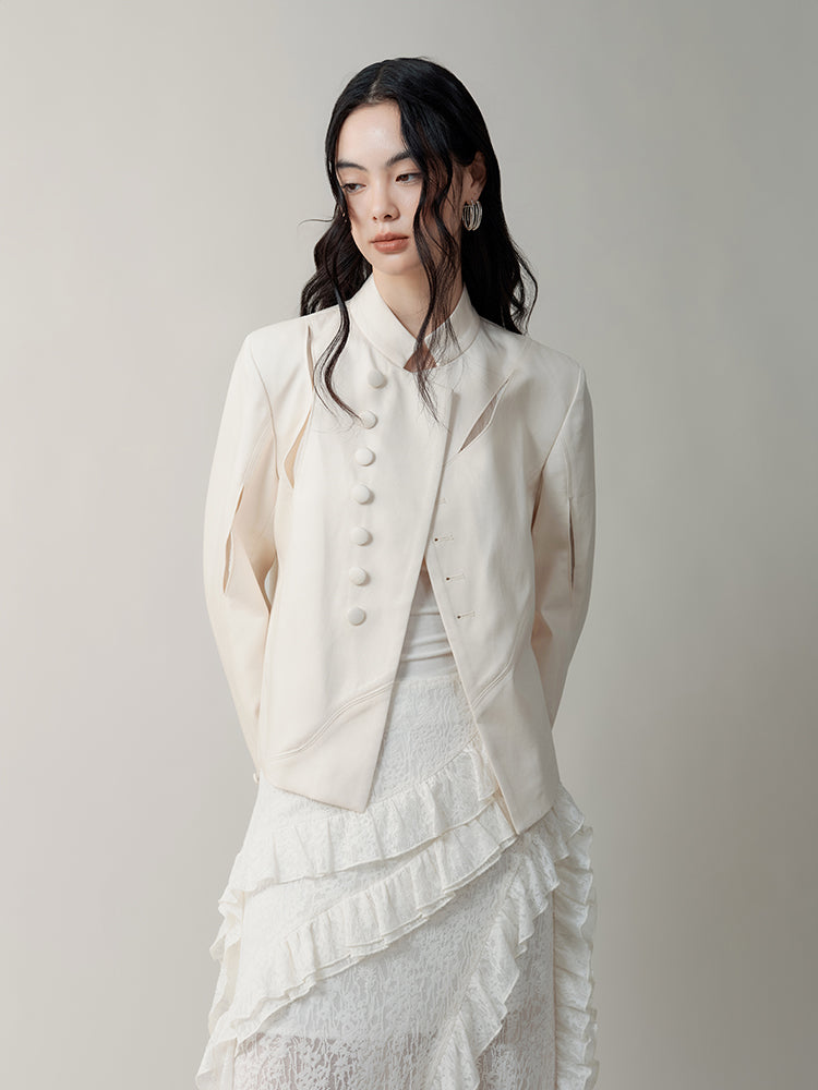 Chinese Style Short Asymmetrical Cutout Jacket