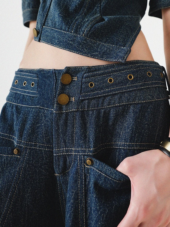 Jean lâché à la taille mi-bas lavée