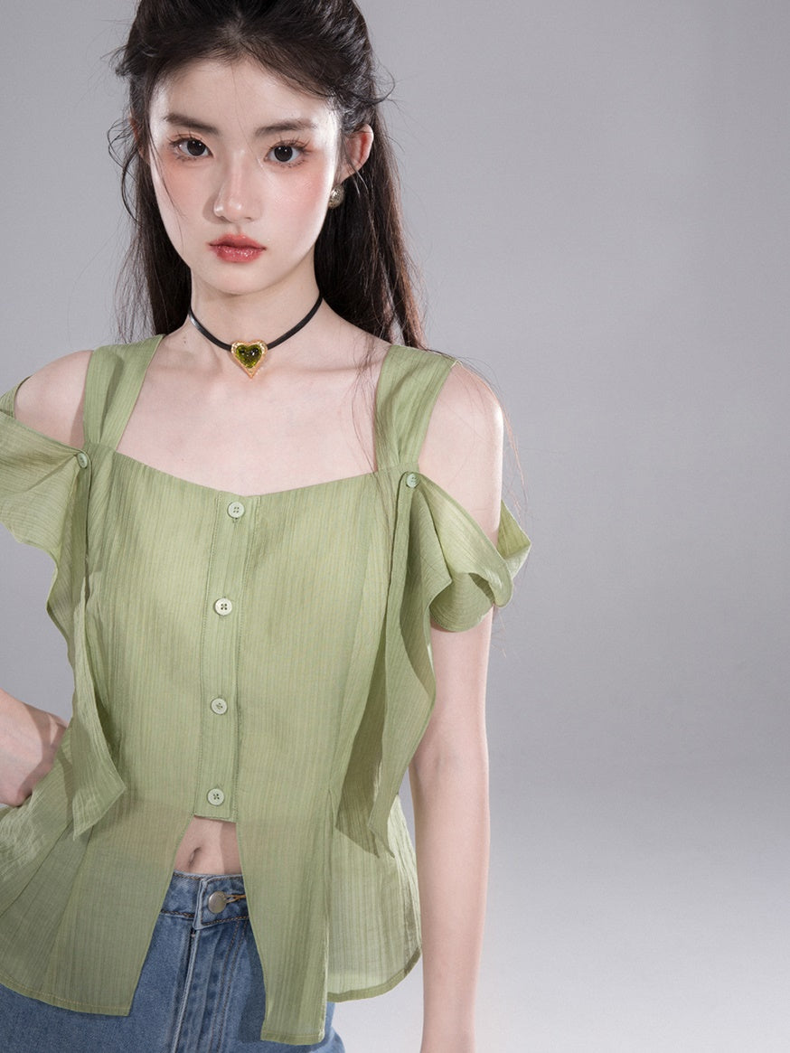 Square Neck Shirt With Shoulder Sleeves