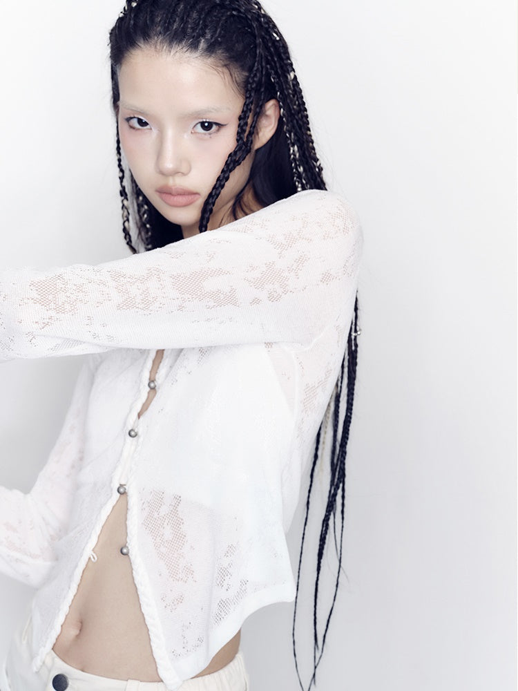 중공 루즈 레이스 니트 가디건 & 브라탑