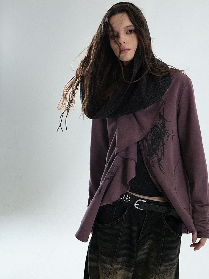 Ruffled Irregular Cut Sweat Jacket